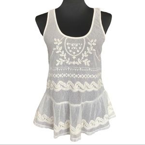 American Eagle Cream Lace Peplum Pretty Boho Tank Top Women’s Small